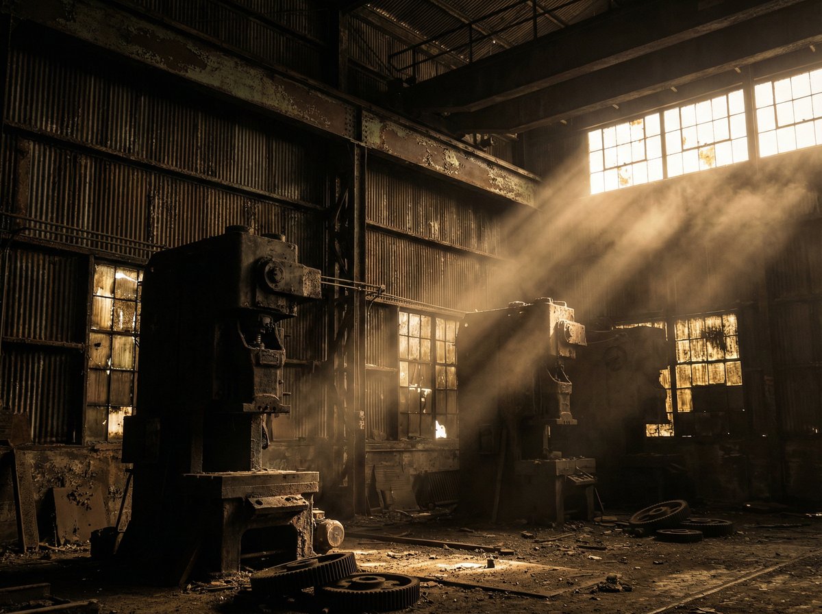 17c废弃钢厂光影交错工业美学摄影
